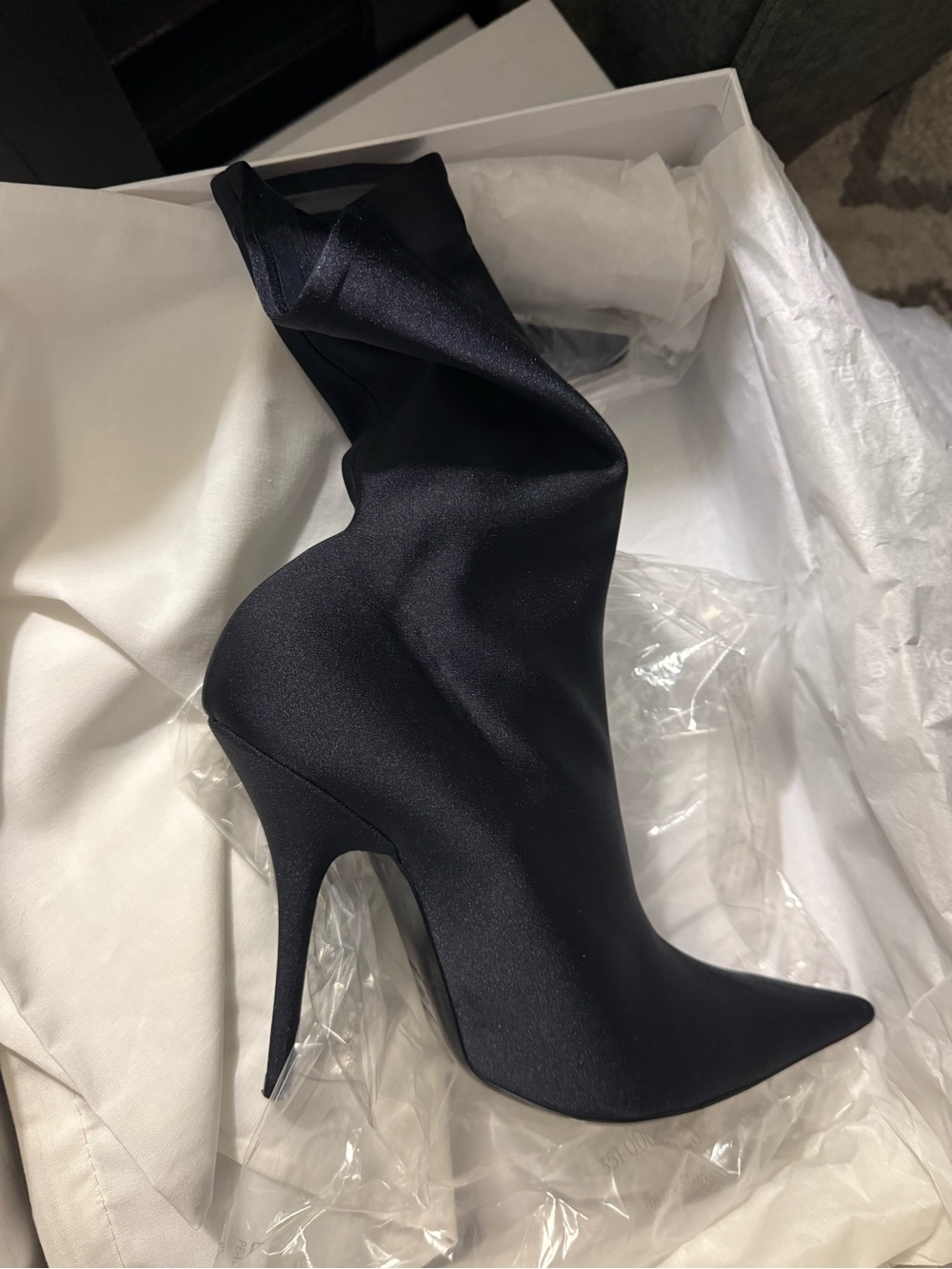 Balenciaga Black Satin Pointed Stiletto Sock Bootie